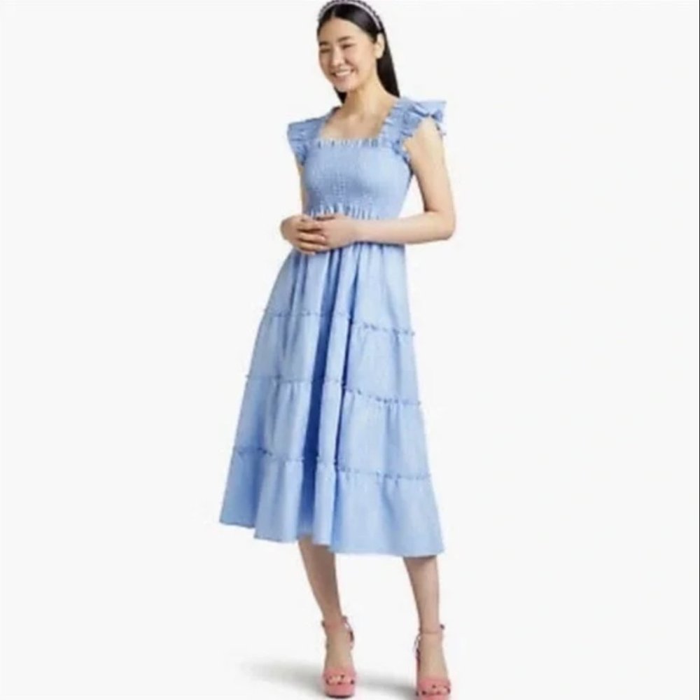 Hill House Home Ellie Nap Dress XS Light Blue w/ Glitter Check